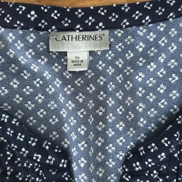 Catherines Womens Plus Size Georgette Pintuck Blouse Sz 5X Blue Dot Casual Easy - Picture 6 of 7